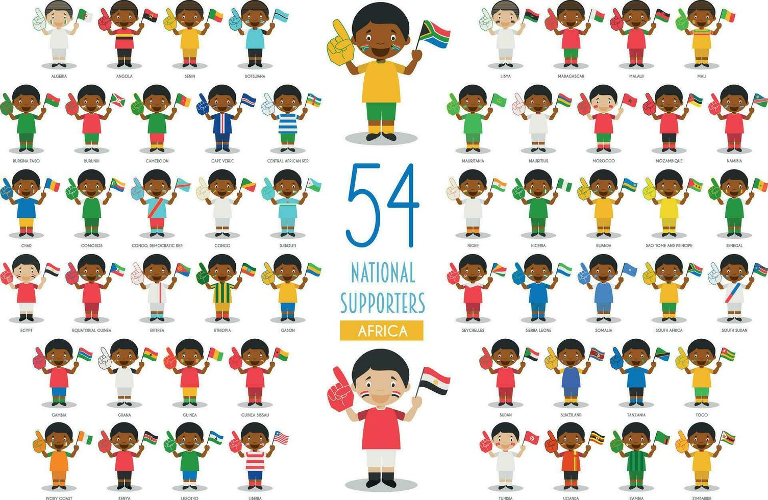 conjunto do 54 nacional esporte equipe fãs a partir de africano países vetor ilustração