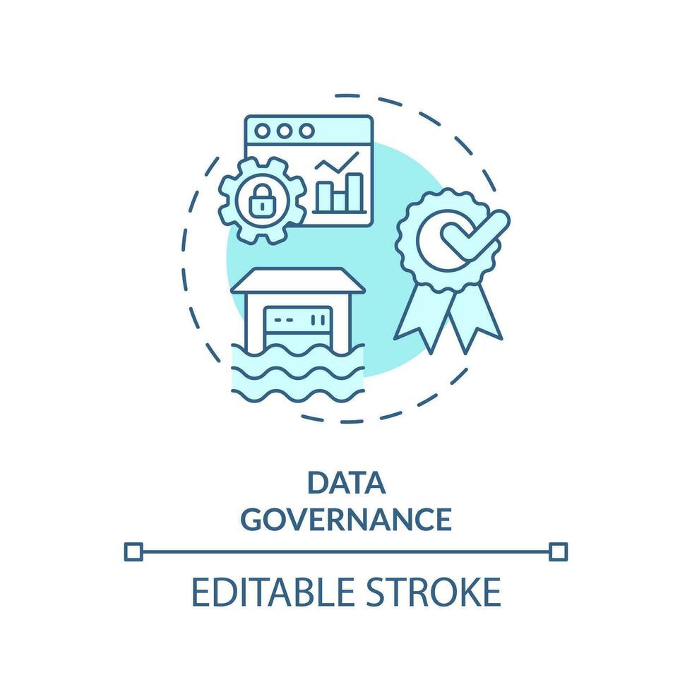 dados governança turquesa conceito ícone. regulamento e ao controle. dados casa do lago abstrato idéia fino linha ilustração. isolado esboço desenho. editável acidente vascular encefálico vetor