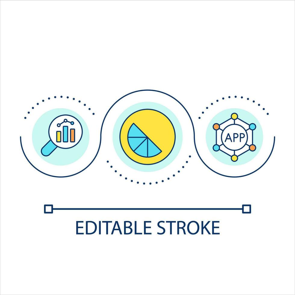 marca desenvolvimento ciclo conceito ícone. criando estratégia. estatístico pesquisar. dados análise abstrato idéia fino linha ilustração. isolado esboço desenho. editável acidente vascular encefálico vetor