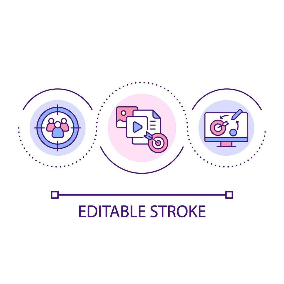 foco em seguidores ciclo conceito ícone. social meios de comunicação marketing estratégia. e comércio desenvolvimento abstrato idéia fino linha ilustração. isolado esboço desenho. editável acidente vascular encefálico vetor