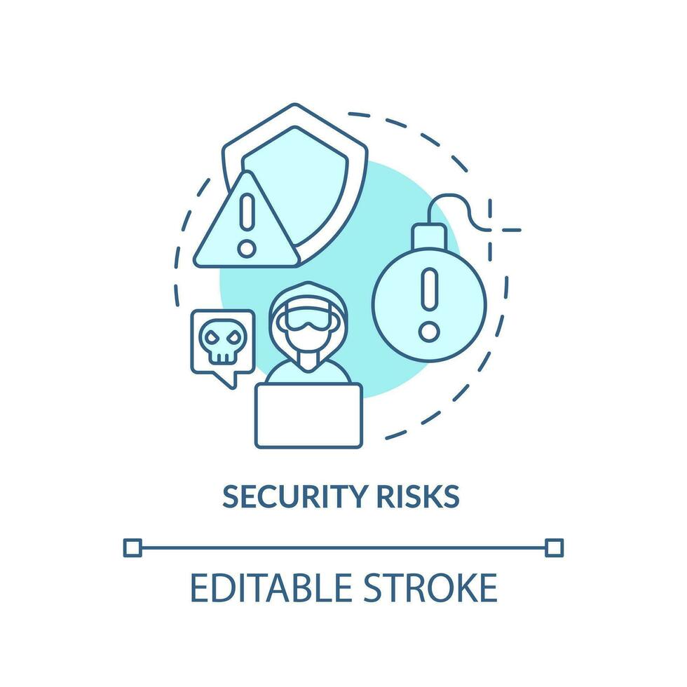 segurança riscos turquesa conceito ícone. Forte dados gestão sistema abstrato idéia fino linha ilustração. isolado esboço desenho. editável acidente vascular encefálico vetor