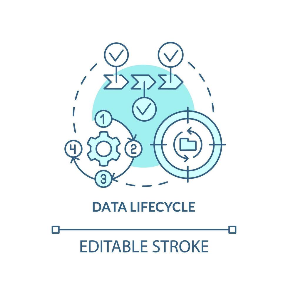 dados ciclo da vida turquesa conceito ícone. em formação tecnologia. uso processo abstrato idéia fino linha ilustração. isolado esboço desenho. editável acidente vascular encefálico vetor