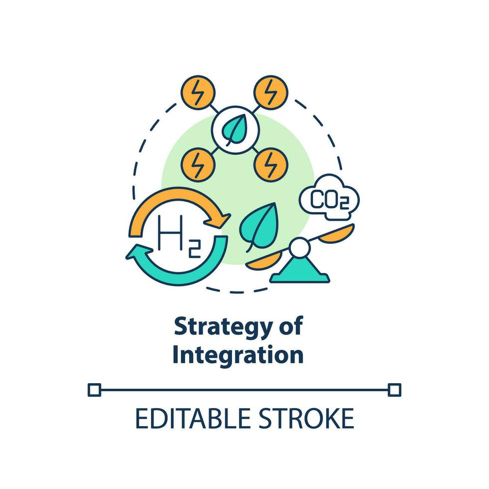 integração estratégia conceito ícone. alternativo combustível em processamento. descarbonização plano abstrato idéia fino linha ilustração. isolado esboço desenho. editável acidente vascular encefálico vetor