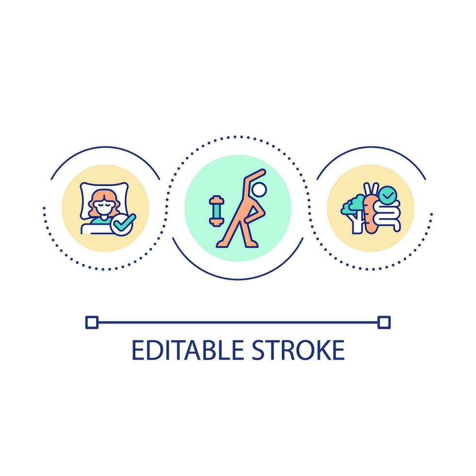 saudável hábitos para bem estar ciclo conceito ícone. melhorar seu estilo de vida. levando Cuidado do você mesmo abstrato idéia fino linha ilustração. isolado esboço desenho. editável acidente vascular encefálico vetor