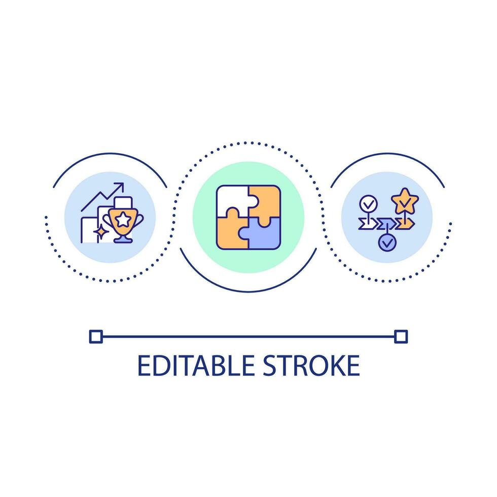 Construir sucesso estratégia ciclo conceito ícone. o negócio desenvolvimento e conquista. conquistas abstrato idéia fino linha ilustração. isolado esboço desenho. editável acidente vascular encefálico vetor