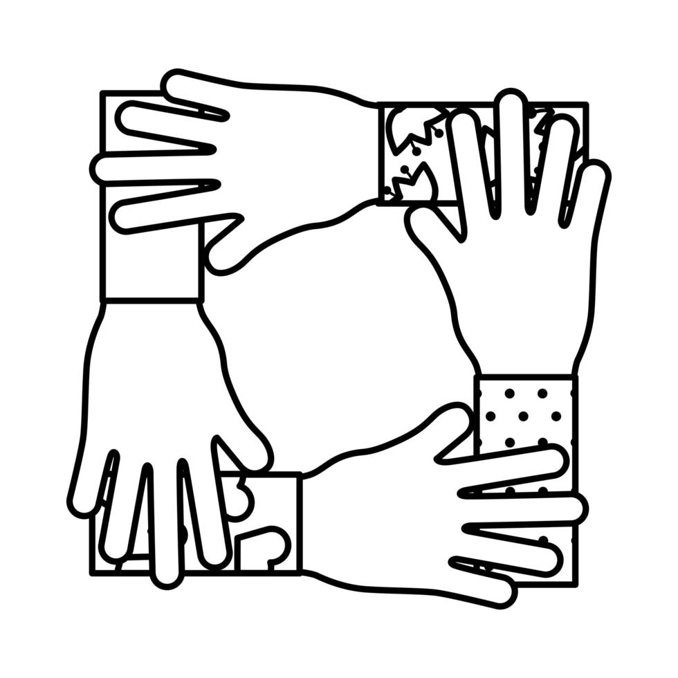 ícone de estilo de linha de trabalho em equipe de mãos vetor