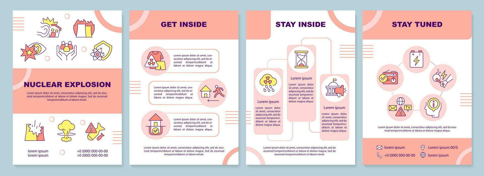 nuclear explosão Rosa folheto modelo. acidente perigo. folheto Projeto com linear ícones. editável 4 vetor layouts para apresentação, anual relatórios