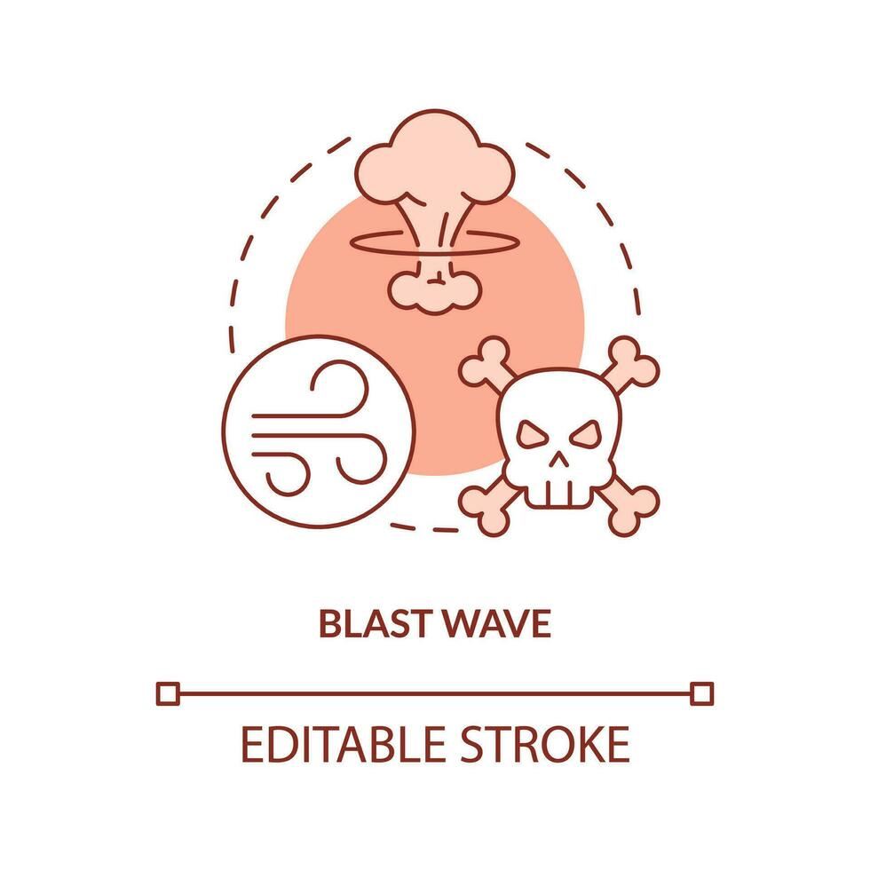 explosão onda laranja conceito ícone. causa do destruição. nuclear explosão Perigo abstrato idéia fino linha ilustração. isolado esboço desenho. editável acidente vascular encefálico vetor