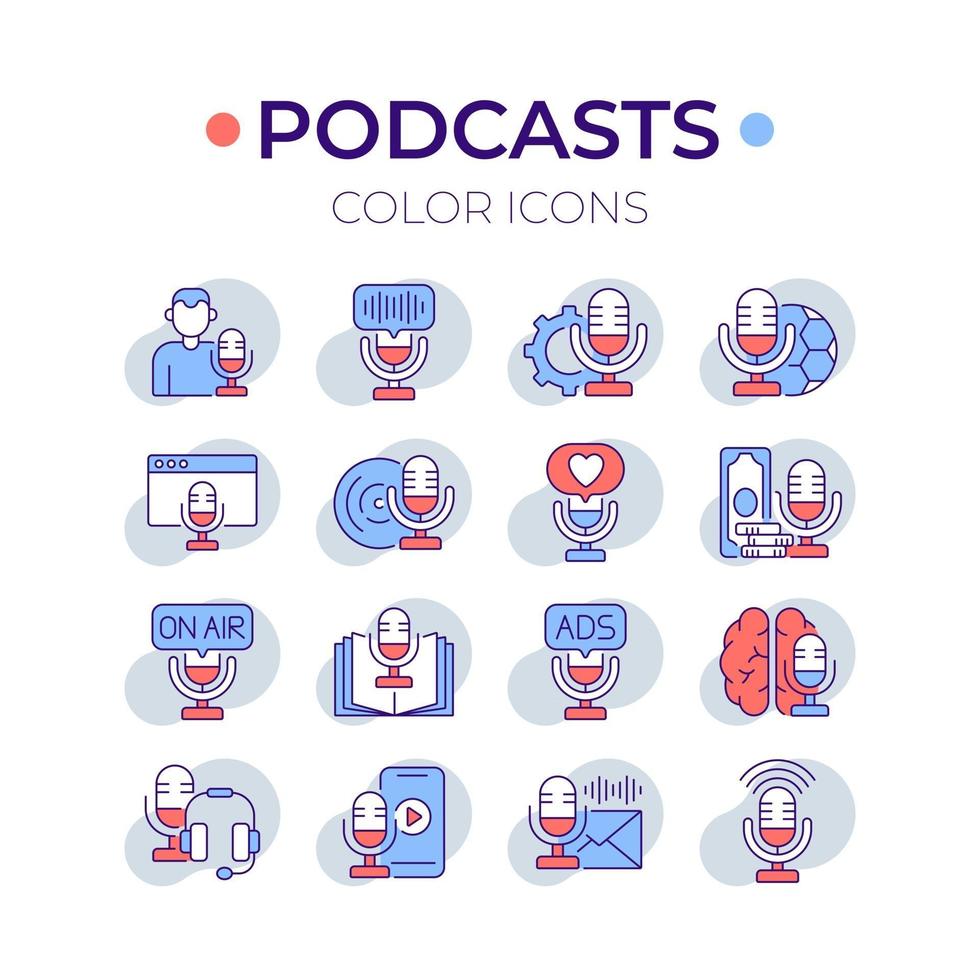 conjunto de ícones de cores rgb de podcast vetor