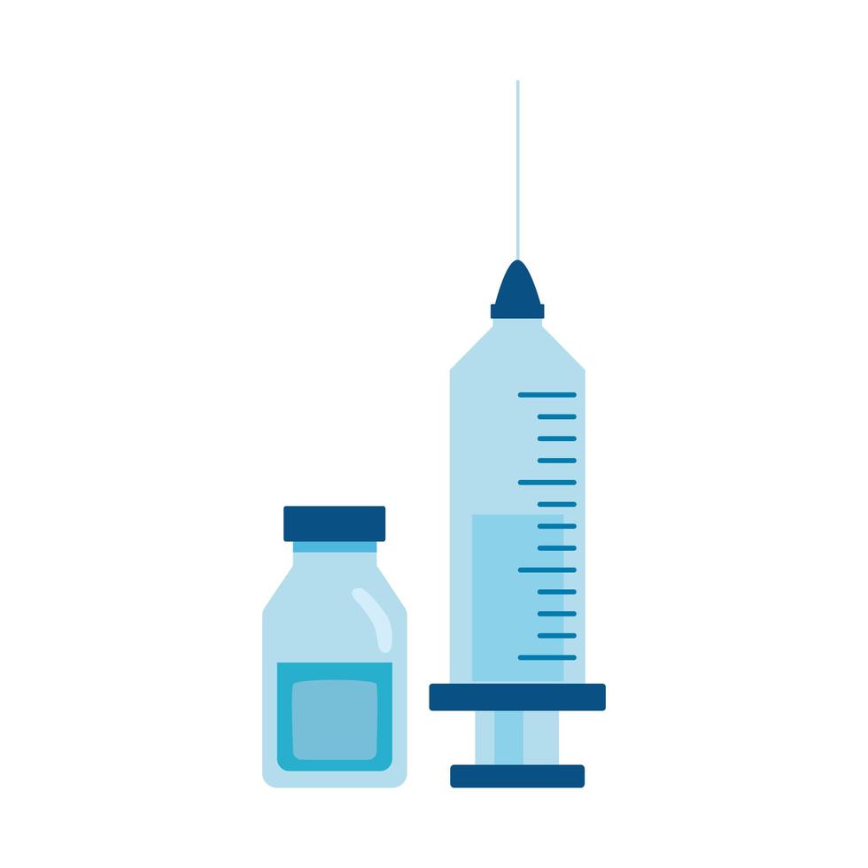 Seringa de vacina com ícone de estilo simples de frascos de medicamentos vetor