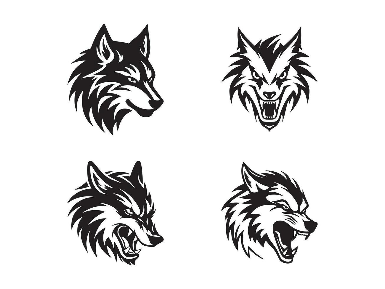 uma conjunto do agressivo Lobo mínimo logotipo vetor ícone silhueta modelo Projeto