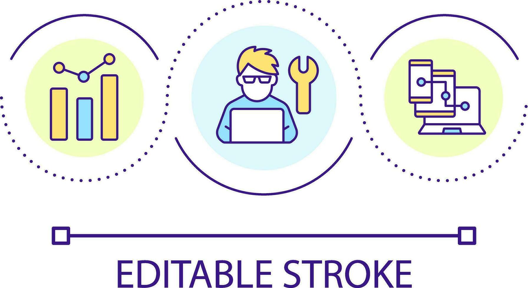 Programas desenvolvedor ciclo conceito ícone. o negócio analista trabalho. profissional programa desenvolvedor abstrato idéia fino linha ilustração. isolado esboço desenho. editável acidente vascular encefálico vetor