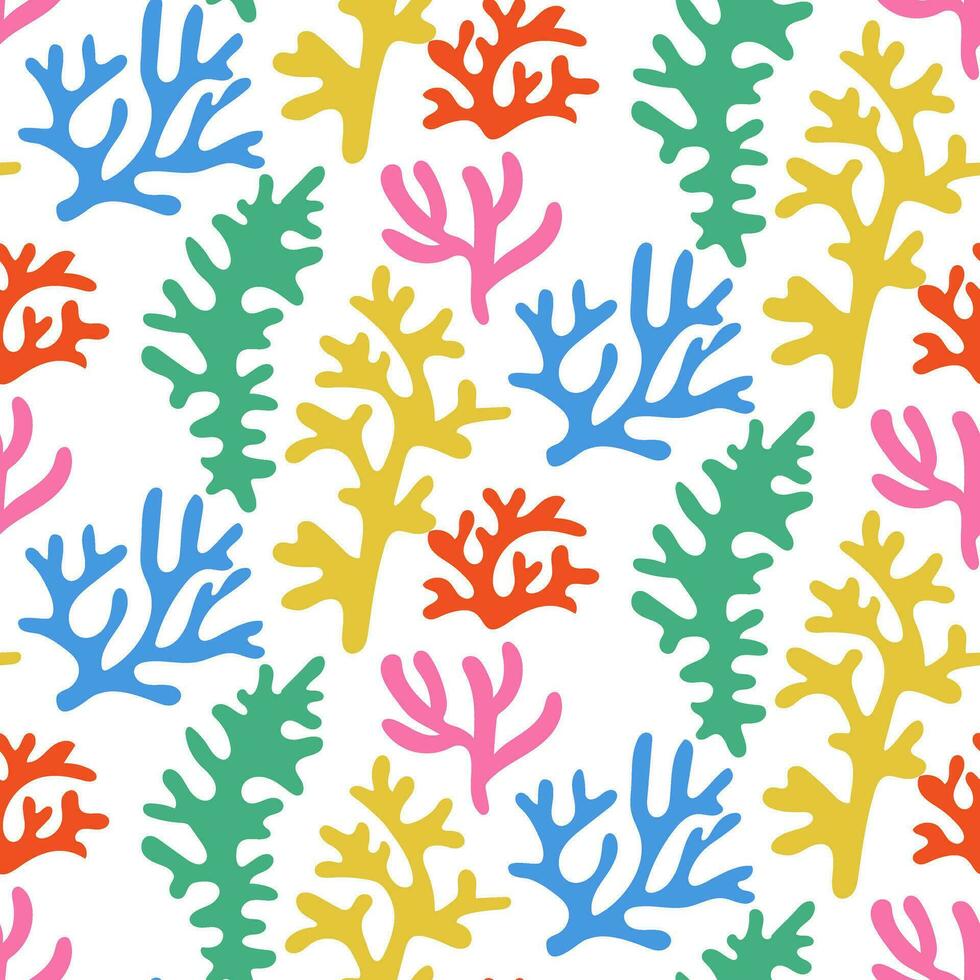 desatado coral recife padronizar. colorida embaixo da agua fundo do a oceano mundo dentro vintage estilo. uma desenhado à mão embaixo da agua natural elemento. marinho desatado recorrente Projeto para tecido, têxtil, papel vetor