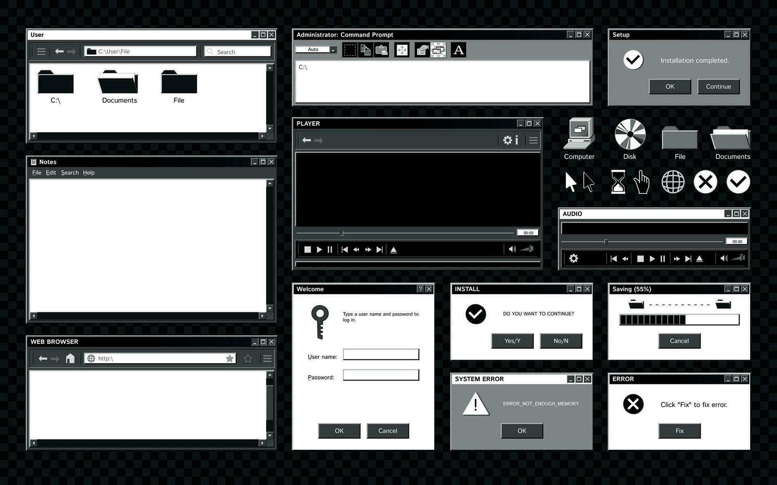 velho programas monocromático conjunto vetor