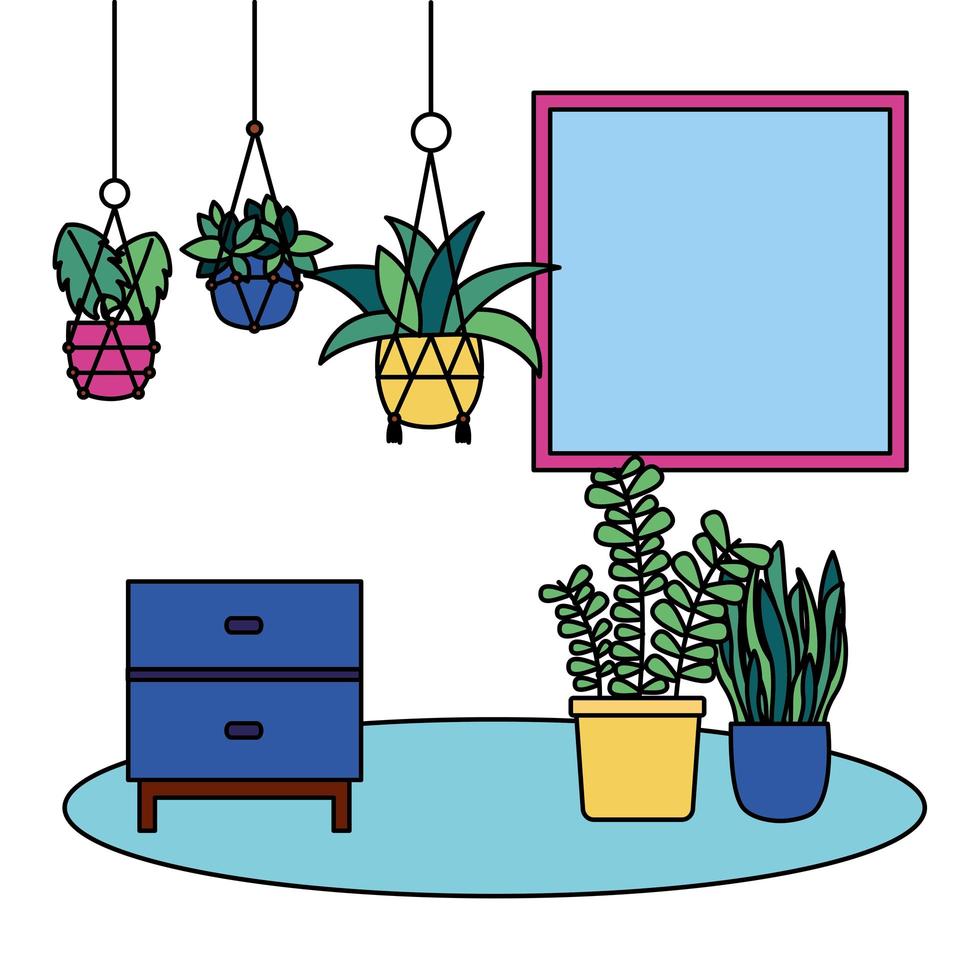 plantas dentro de vasos e design de vetor de móveis