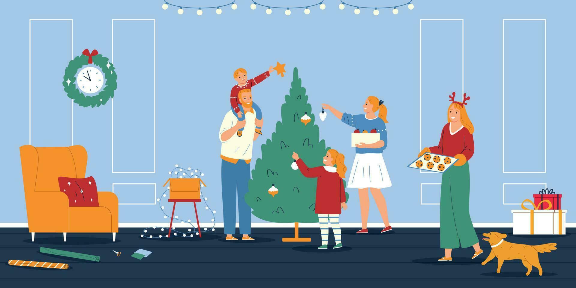 véspera Natal plano casa composição vetor