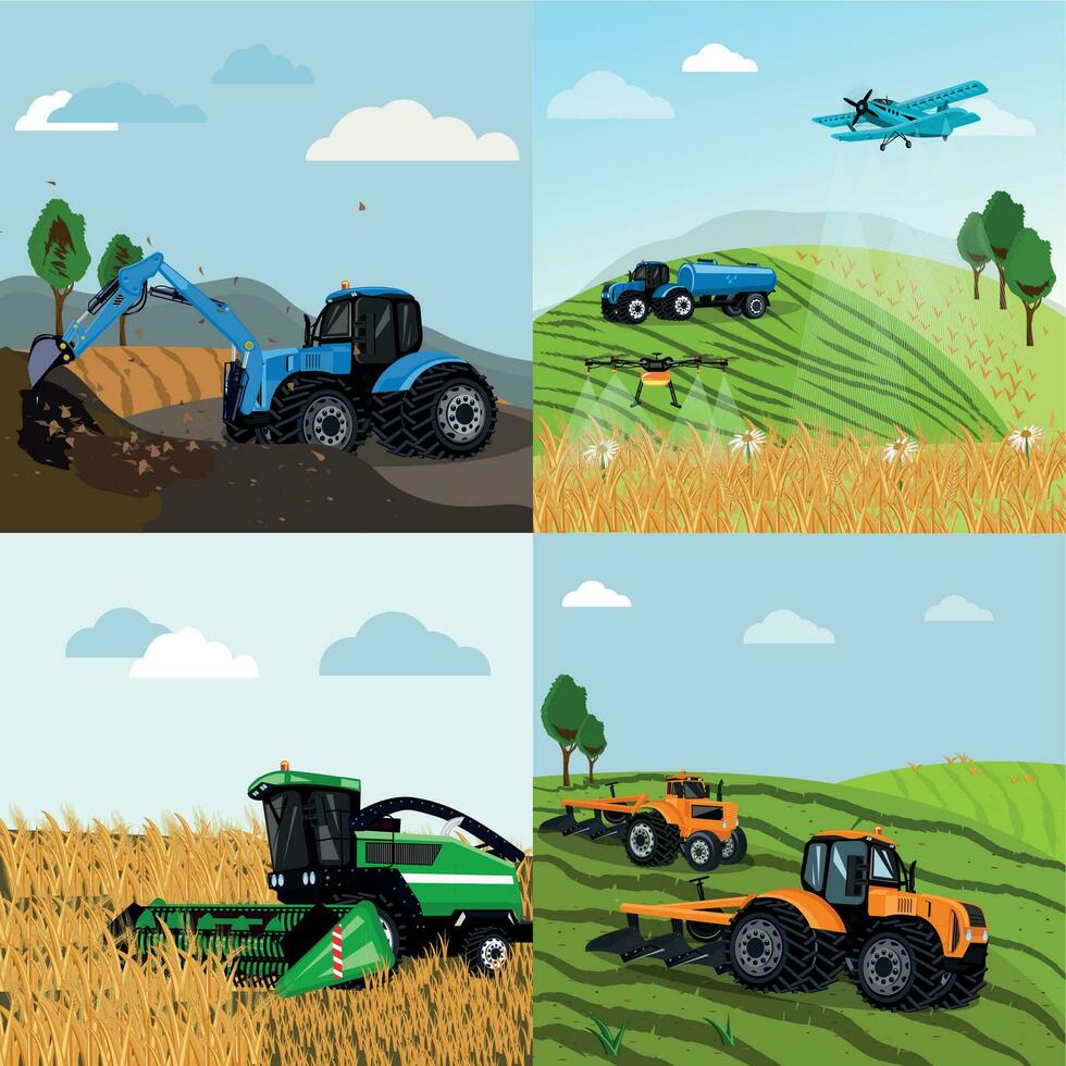 agrícola máquinas quadrado composições vetor