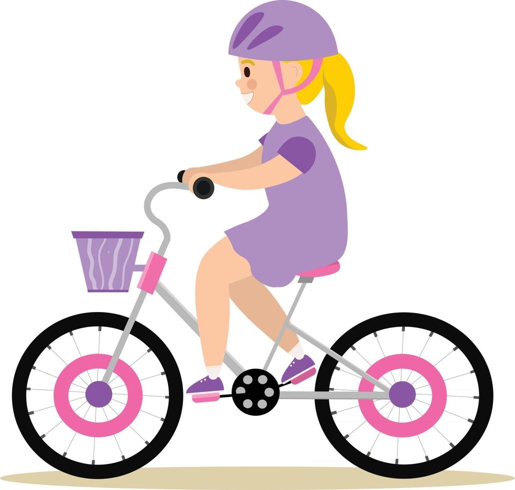 uma garota em um capacete andando de bicicleta vetor
