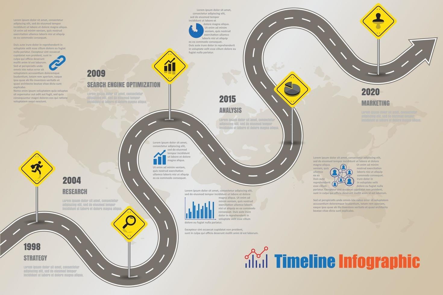 sinais de trânsito de negócios mapeiam infográfico de cronograma projetado para abstrato. modelo marco elemento diagrama moderno processo tecnologia gráfico de apresentação de dados de marketing digital vetor