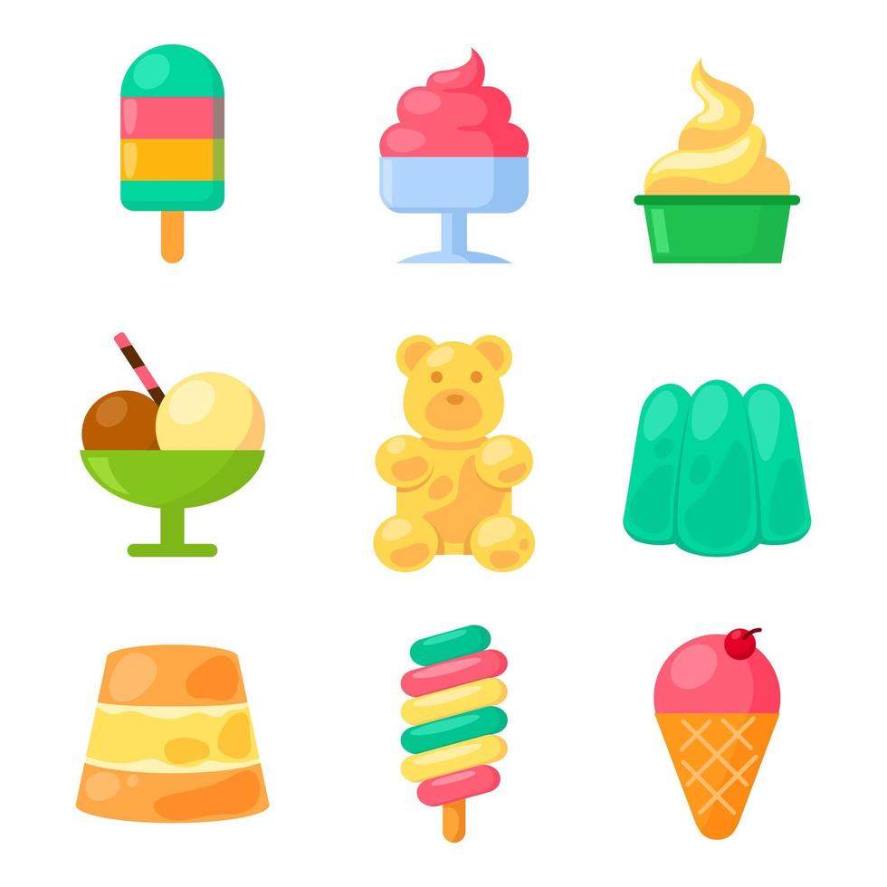 ícones variados de comida doce de verão vetor