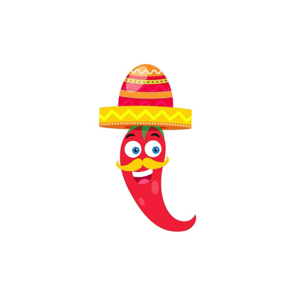 desenho animado personagem do Pimenta vestindo mexicano chapéu. vetor