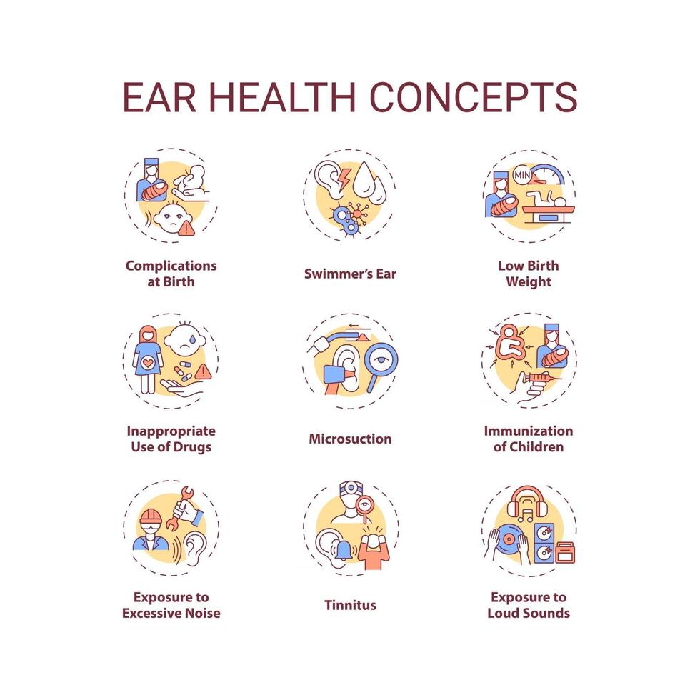 conjunto de ícones de conceito de saúde auditiva vetor