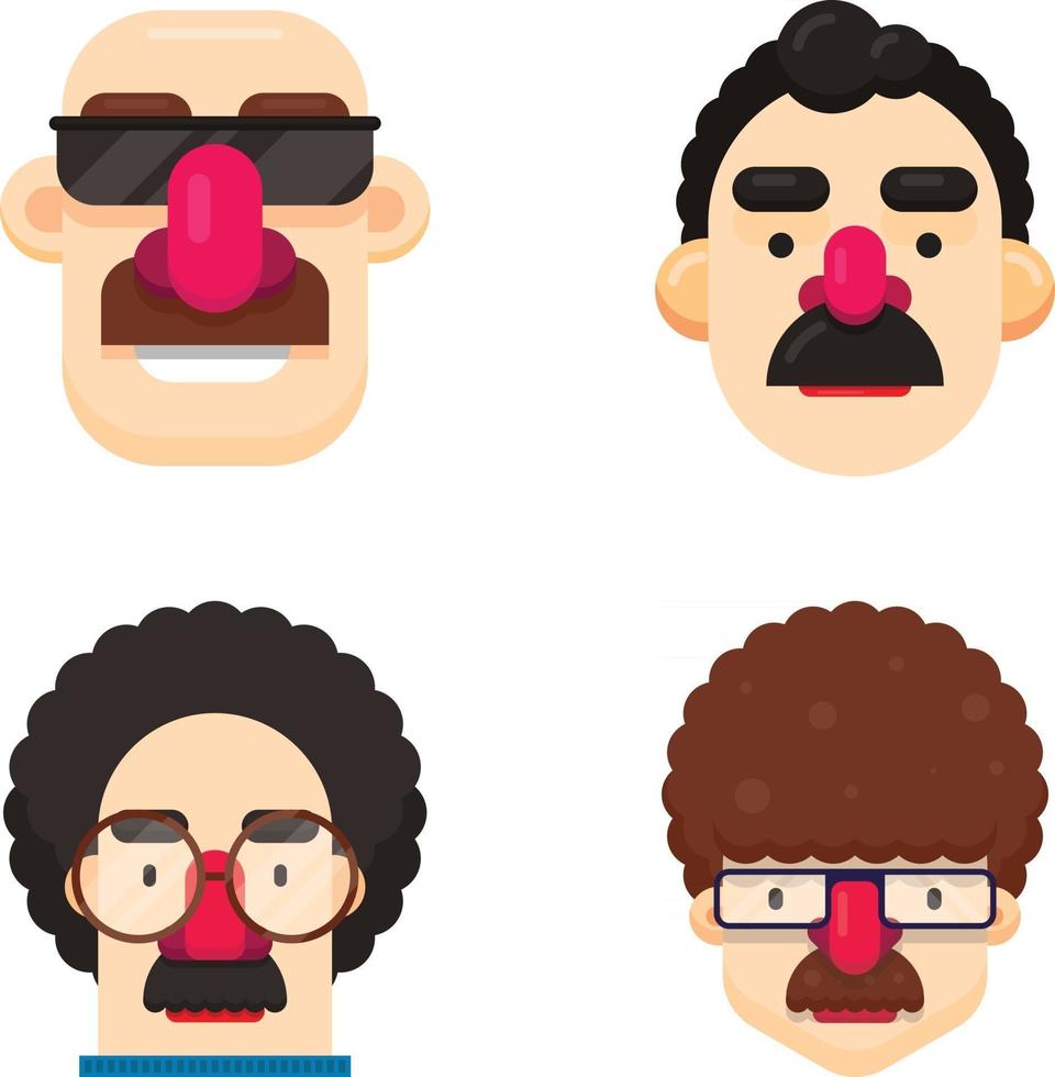 conjunto de quatro rostos de homens com penteados e bigodes diferentes vetor
