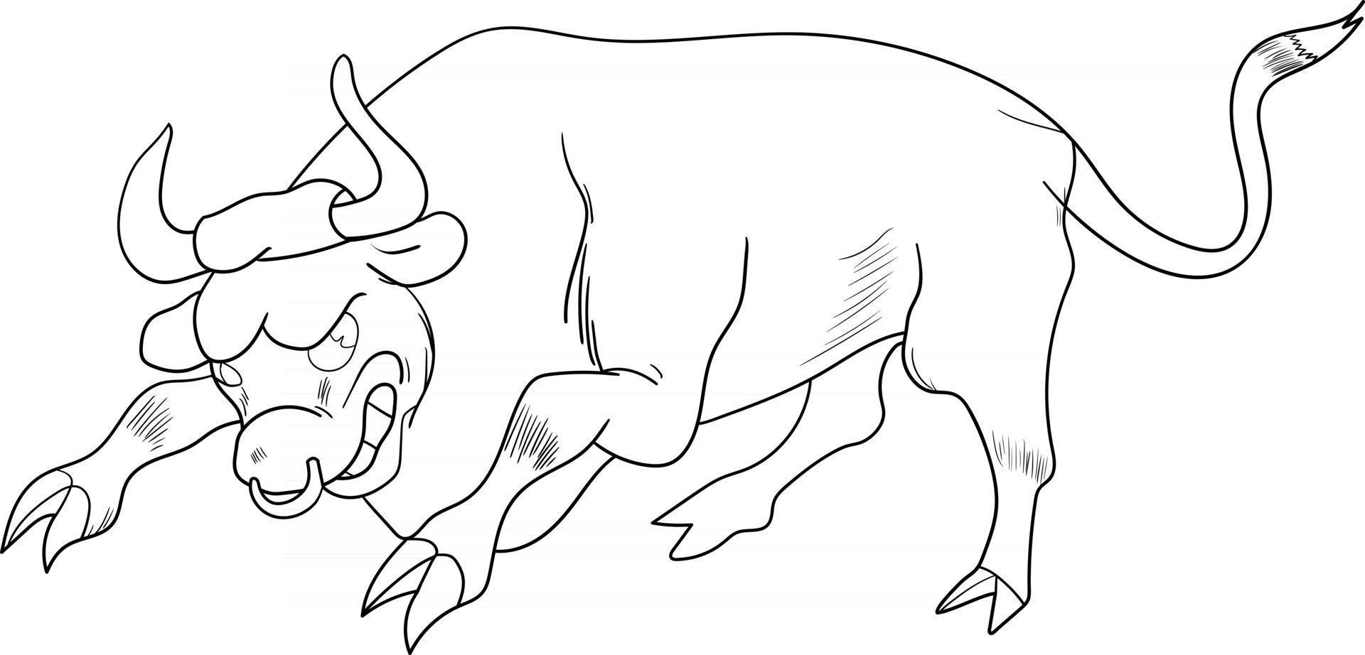 esboço de desenho animado de touro sorridente perfeito para colorir página vetor