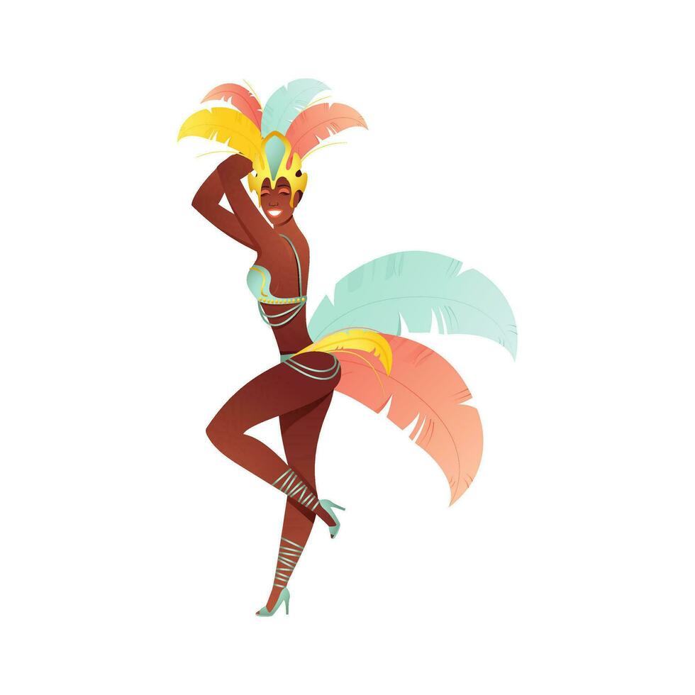 fêmea samba dançarino dentro dançando pose em branco fundo. vetor
