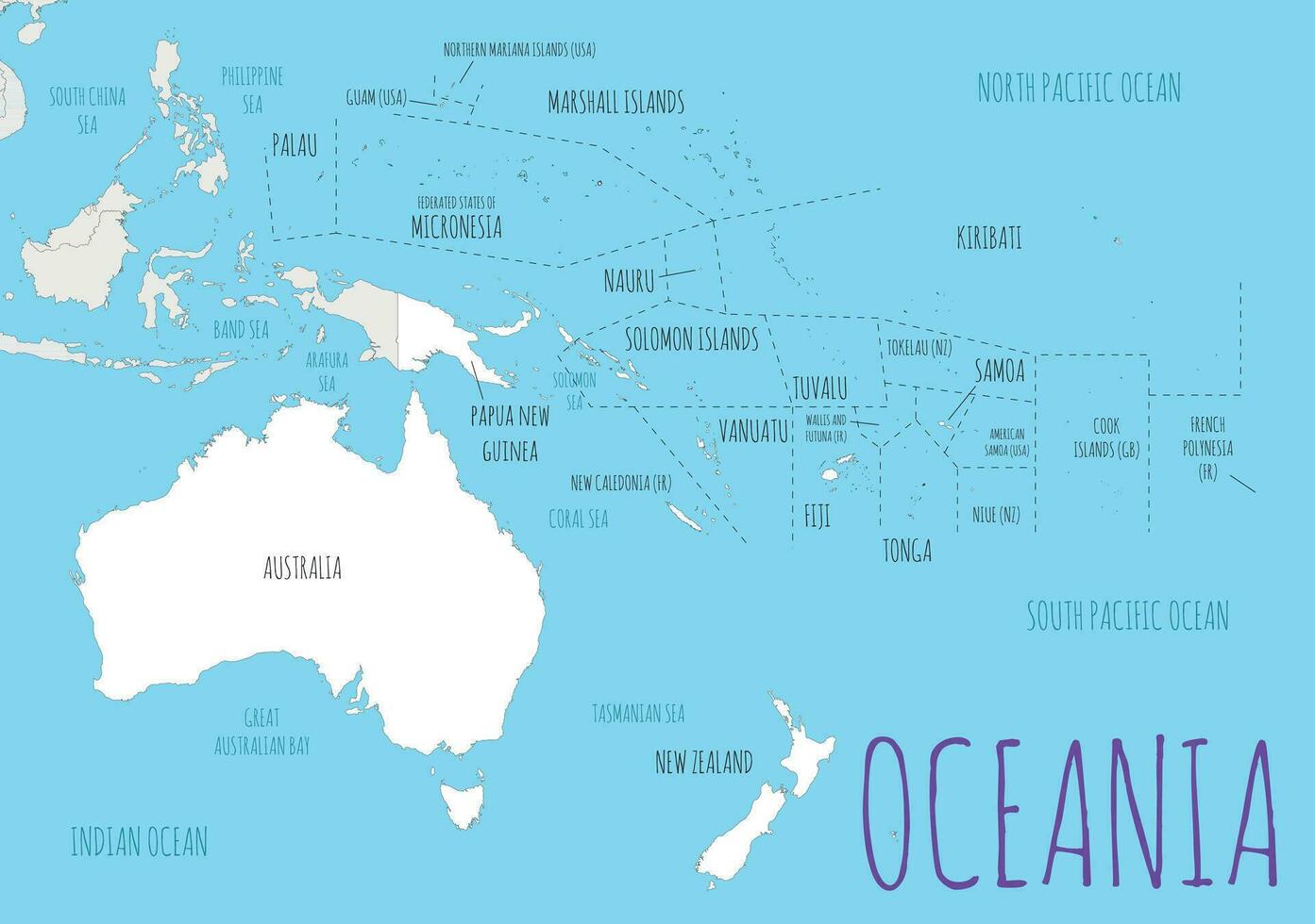 político Oceânia mapa vetor ilustração com países dentro branco cor. editável e claramente etiquetado camadas.