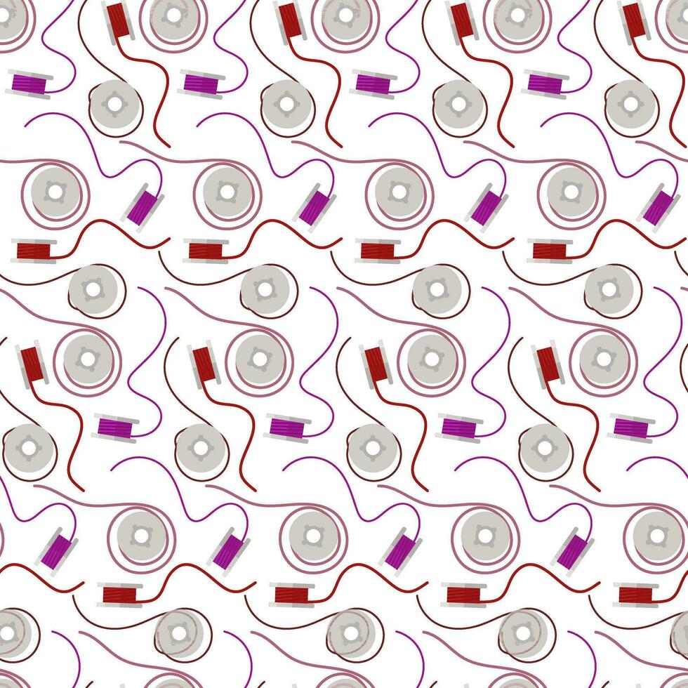 desatado padronizar usando de costura fio. bobinas, bobinas com tópicos dentro retro estilo em uma branco fundo. colori tópicos estão espalhados em a superfície. adequado para fundo dentro de costura departamentos vetor