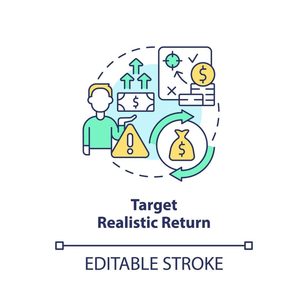 alvo realista Retorna conceito ícone. financeiro metas. investimento expectativa abstrato idéia fino linha ilustração. isolado esboço desenho. editável acidente vascular encefálico vetor