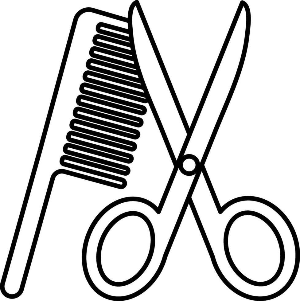 linha arte ícone do pente e tesoura, cabeleireiro ferramenta. vetor