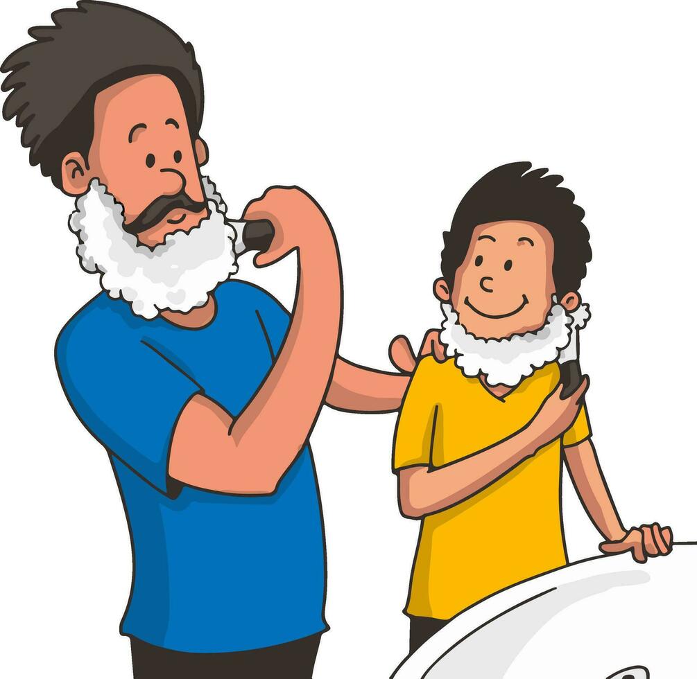 pai e filho com barbear espuma em seus rostos. vetor