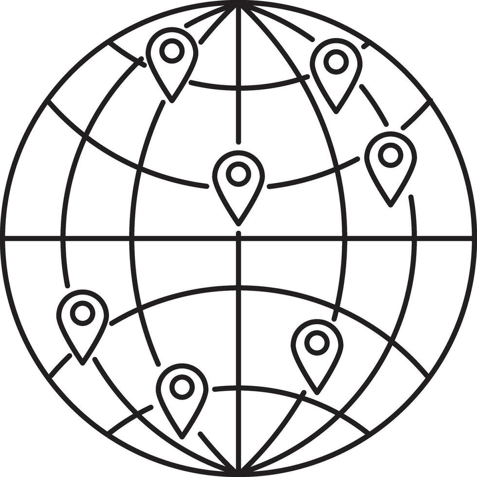 ilustração do globo com mapa alfinetes. vetor