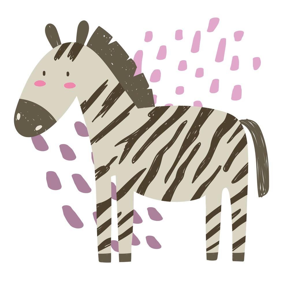 estilo desenhado à mão dos desenhos animados animais selvagens da selva zebra vetor