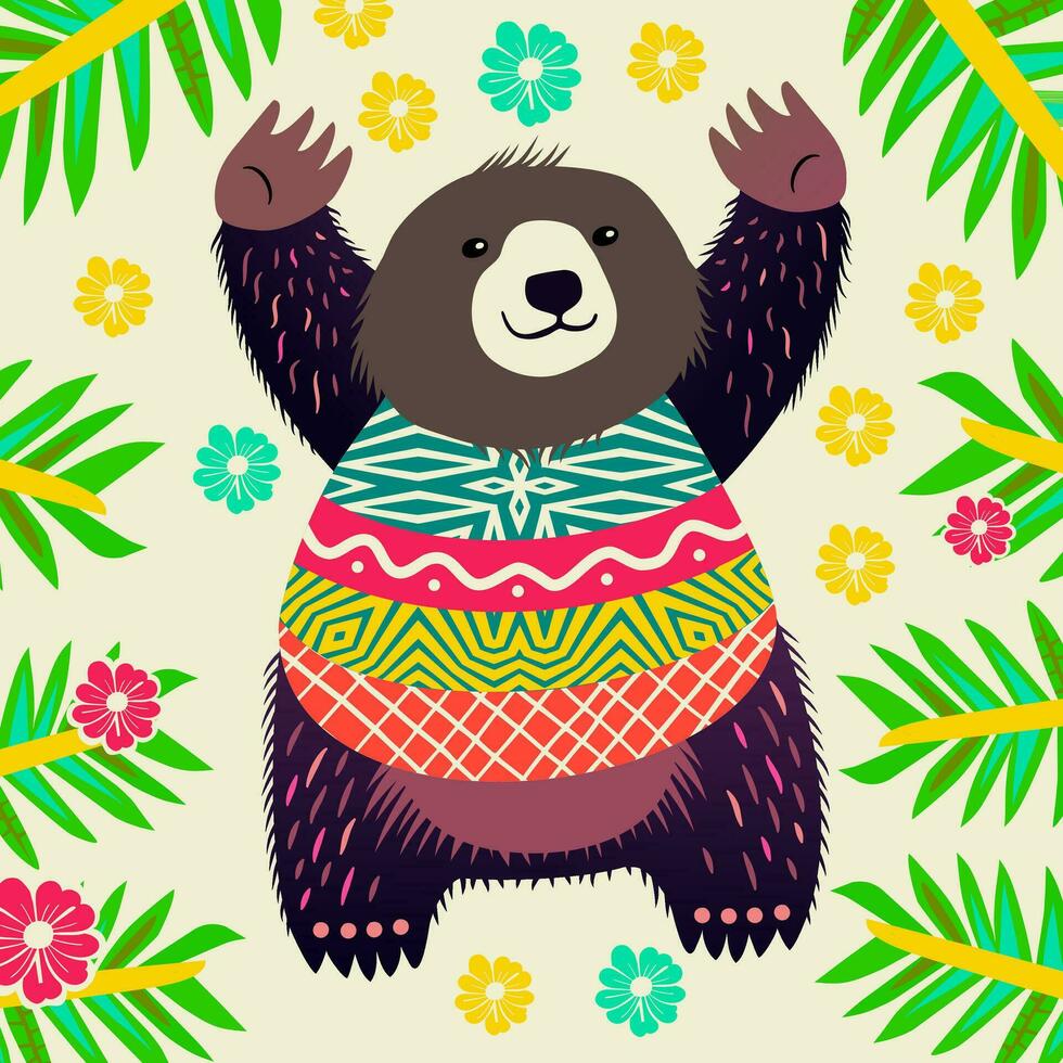 floresta tropical caprichoso bicho-preguiça Urso retrato vetor