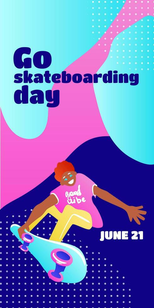 ir skate dia. poster Projeto ilustração. vetor ilustração. plano estilo. vertical faixas e papel de parede para social meios de comunicação histórias.