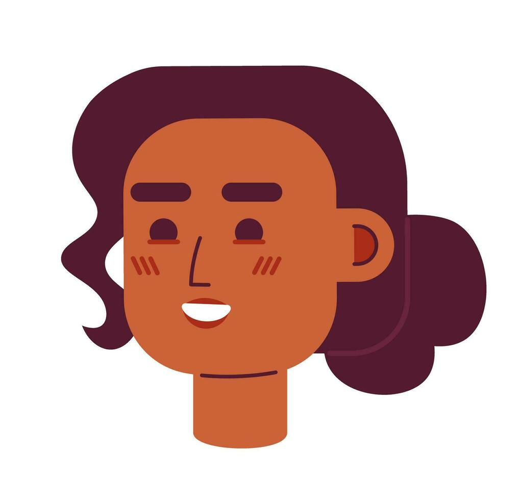 alegre jovem menina semi plano vetor personagem cabeça. feliz africano americano mulher. editável desenho animado avatar ícone. face emoção. colorida local ilustração para rede gráfico projeto, animação