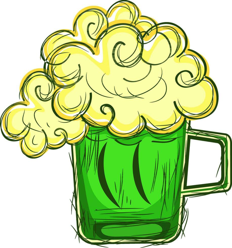 mão desenhado vidro cheio do verde cerveja. vetor