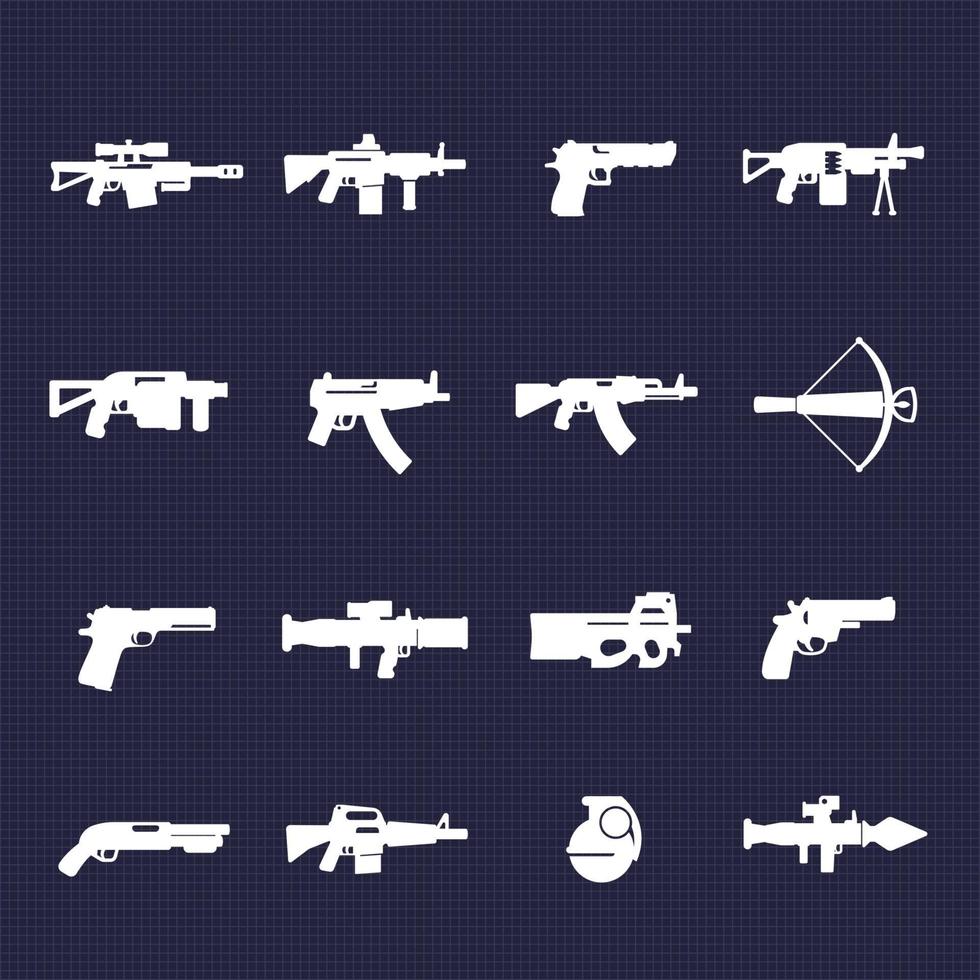 armas e ícones de armas com rifles e pistolas vetor