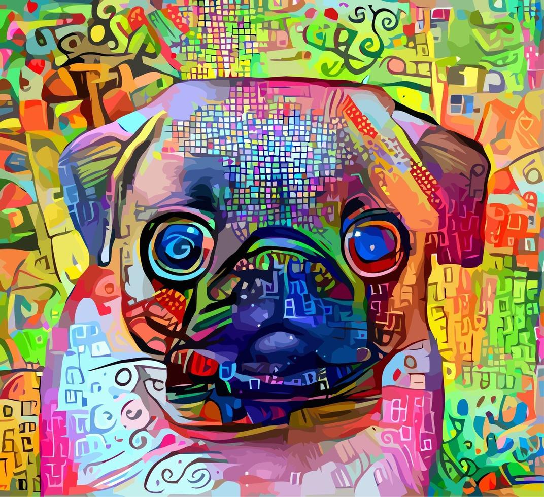 pintura de retrato impressionista de cachorro pug vetor