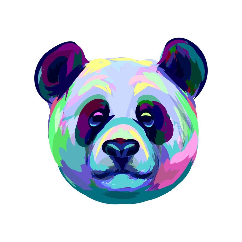 retrato de uma cabeça de urso panda de um toque de aquarela desenho desenhado à mão ilustração vetorial de tintas vetor