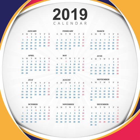 Resumo Ano 2019, Calendário Design vetor