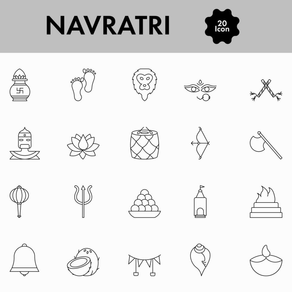 20 navratri ícone conjunto dentro linear estilo. vetor