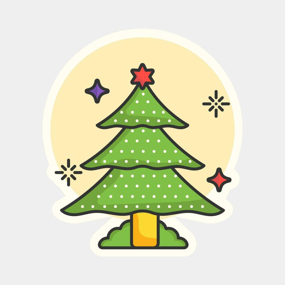 decorado natal árvore colorida adesivo ou ícone dentro plano estilo. vetor