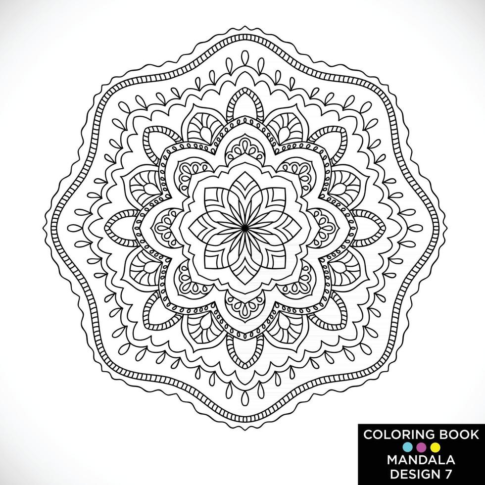 mandala redondo ornamento floral isolado no fundo branco elemento de design decorativo contorno preto e branco ilustração vetorial para livro de colorir impressão na camiseta e outros itens vetor