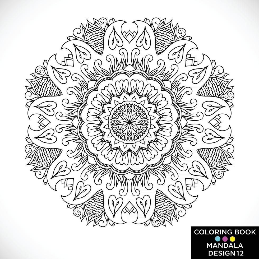 mandala redondo ornamento floral isolado no fundo branco elemento de design decorativo contorno preto e branco ilustração vetorial para livro de colorir impressão na camiseta e outros itens vetor