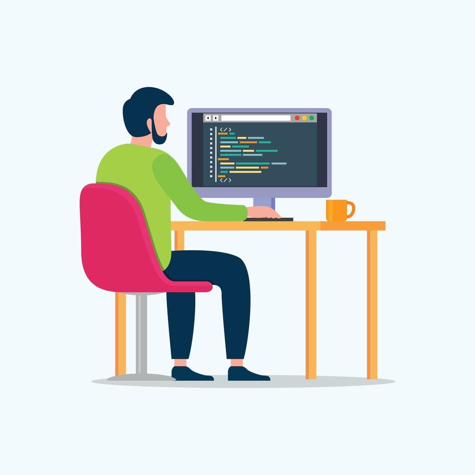 programadores codificam o site na ilustração vetorial de laptop vetor