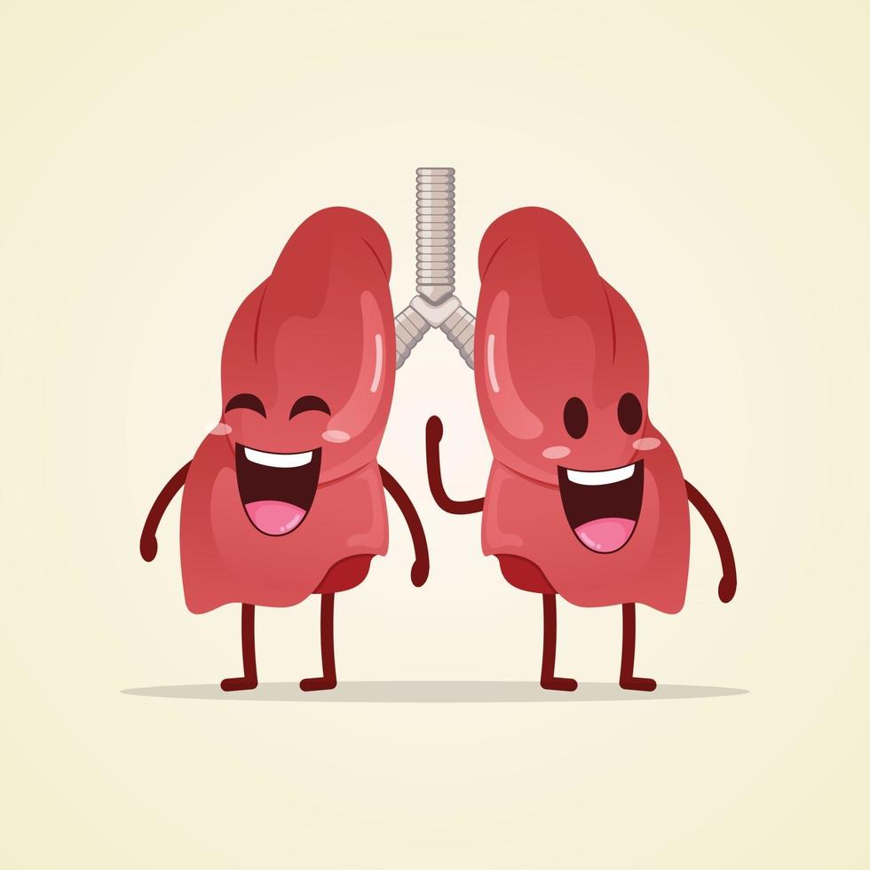 fofinho personagem pulmões sorrindo desenho animado órgão interno humano vetor